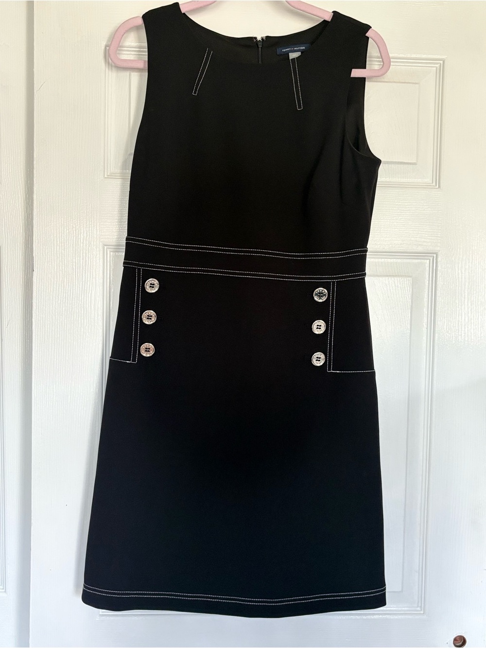 Tommy Hilfiger Black Sleeveless Shift Dress with Contrast Stitching